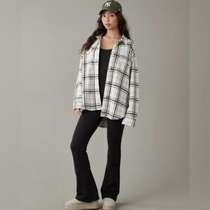 AE Black & White Plaid Fleece Oversized Jacket Cabincore Cozy Athleisure Boho XL